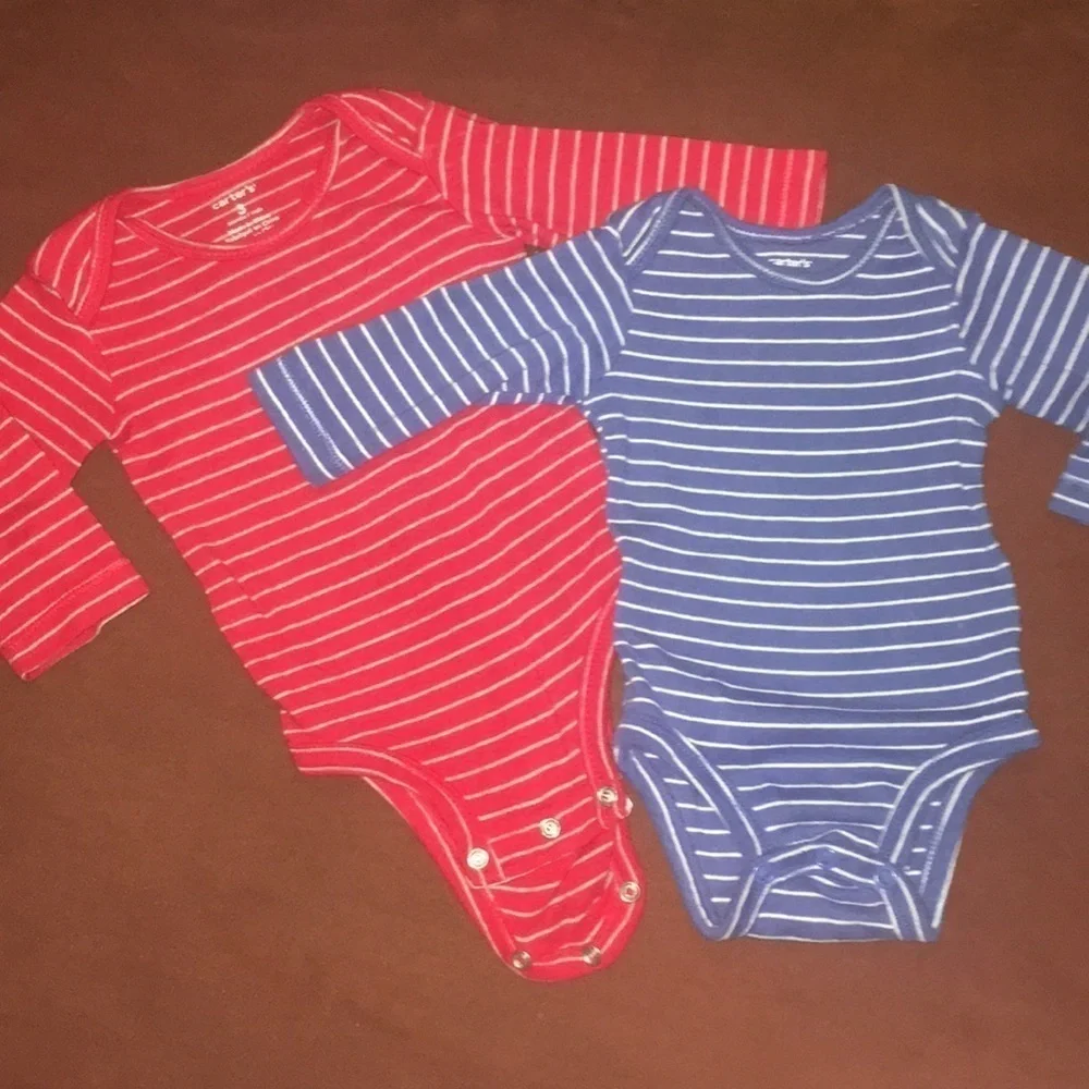 Carter’s unisex red blue striped onesies 3 months